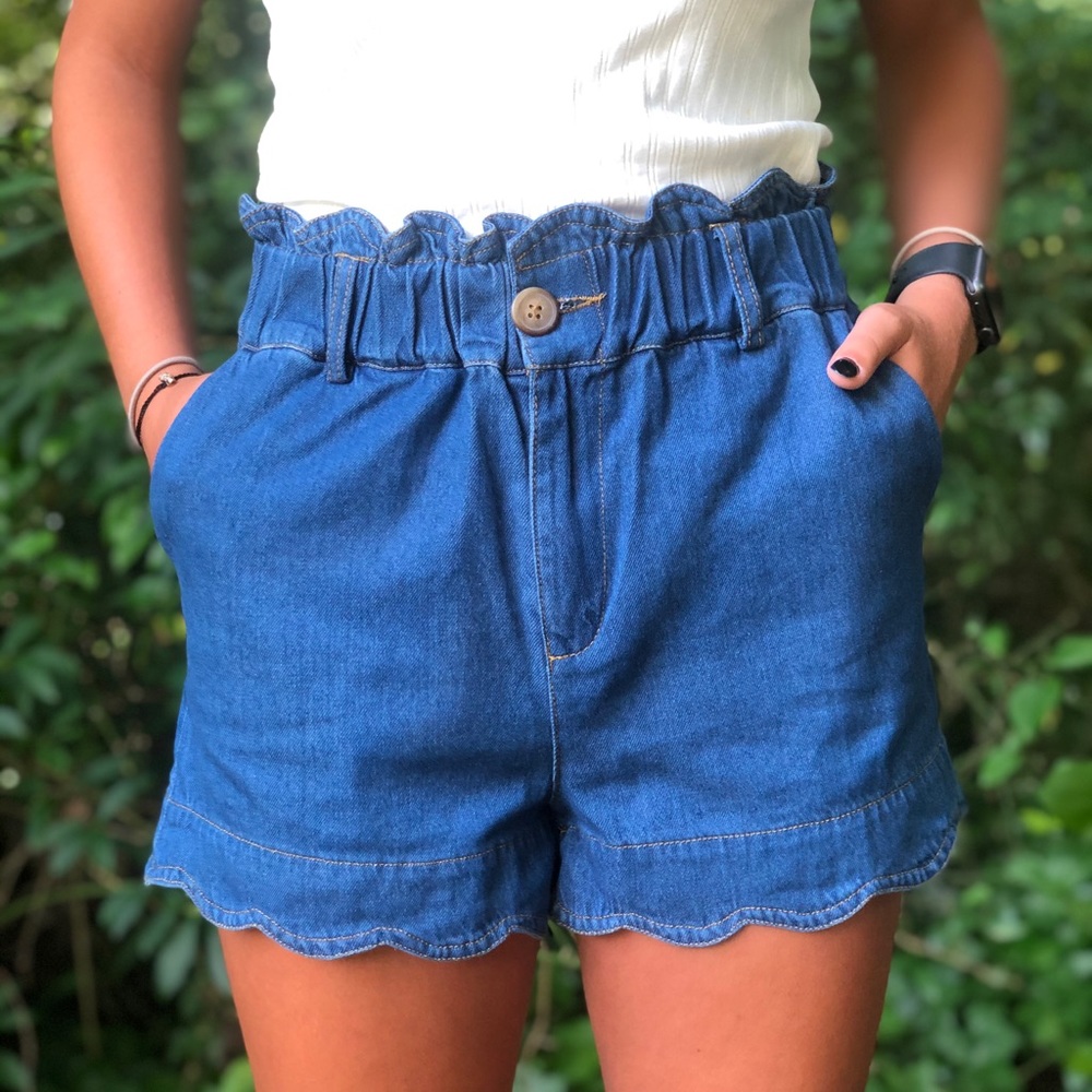 Scalloped Denim Shorts